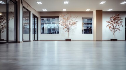 Fototapeta premium Modern Empty Office Space Minimalist Design Plants Windows Interior Design
