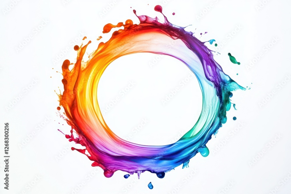 Poster abstract circle liquid motion flow explosion. curved wave colorful pattern with paint drops on white