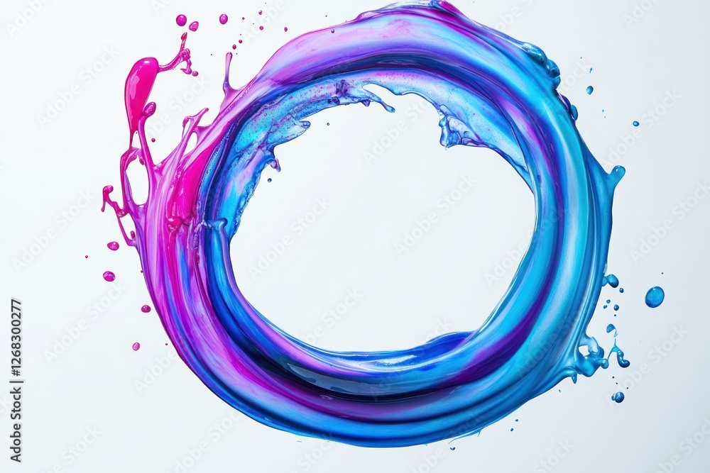 Poster abstract circle liquid motion flow explosion. curved wave colorful pattern with paint drops on white
