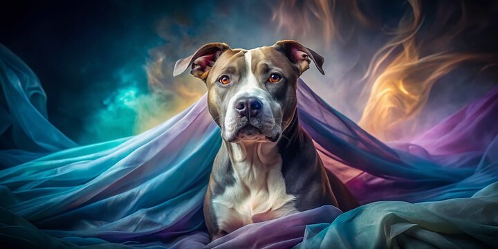 Surreal Studio Portrait: American Pit Bull Terrier, Dreamlike Lighting, Artistic Photography