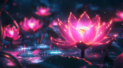 Energy fields. Neon Lotus Fields. Illustration