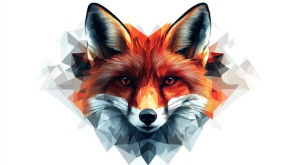 Vivid Geometric Illustration of a Fox with Bright Red Fur and Striking Eyes in a Colorful Abstract Style