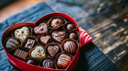 Assorted chocolates in a heart-shaped box