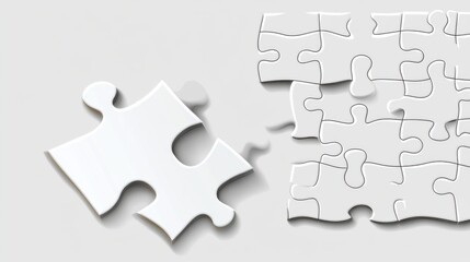 Fototapeta premium Blank White Puzzle Pieces on Light Surface, Symbolizing Challenges, Solutions, and Integration Concepts