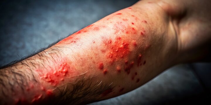 Swollen Leg Allergic Reaction Insect Bite Low Light Photography Stock Photo