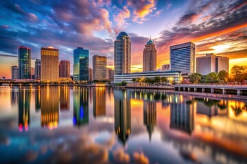 Tampa Downtown Skyline Dusk - High-Resolution Stock Photo