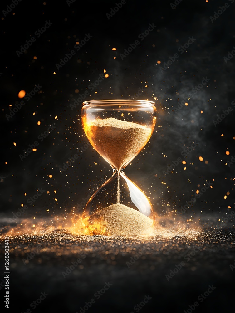 Poster An artistic hourglass design embodying the essence of the four elements in a captivating visual display.
