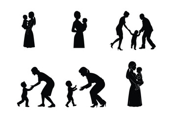 Mother's Day Silhouette, mom and child, mom and son, mom and daughter silhouette bundle