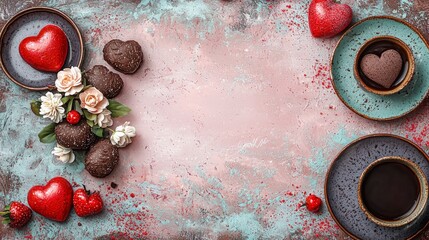 Romantic Mother s Day Flat Lay  Coffee  Chocolates  Flowers