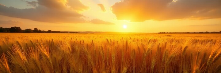 Obraz premium Soft golden light filters through the pampas wheat field, wheat, landscape, sunrise