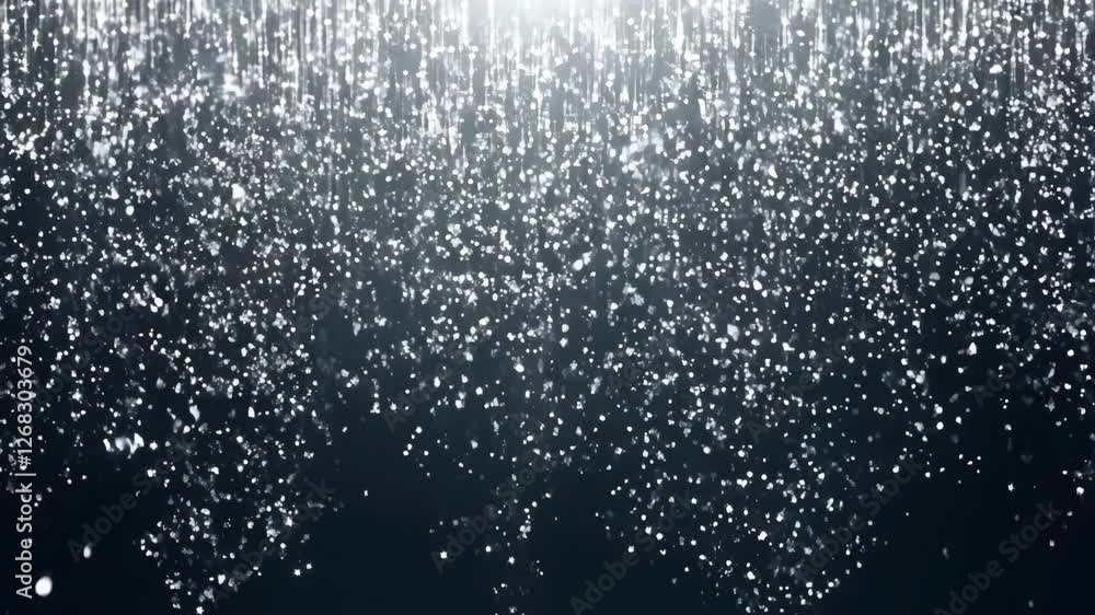 Poster mesmerizing winter backdrop with shimmering silver light flakes cascading on dark canvas