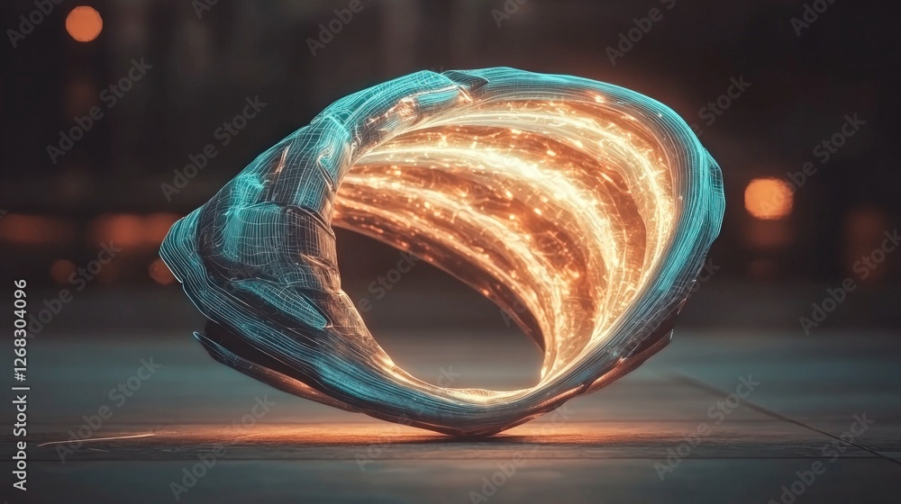 Poster futuristic energy flow abstract 3d render glowing orb dynamic shape