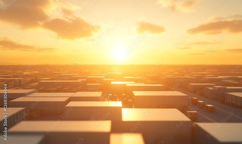 Poster aerial view showcasing a modern distribution center designed for efficiency and innovation in logist
