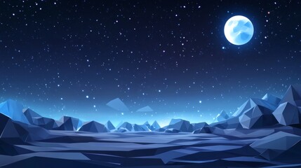 Obraz premium Night Sky with Moon and Polygonal Mountain Landscape View