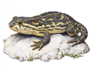 Fototapeta premium Striped amphibian resting on a rock