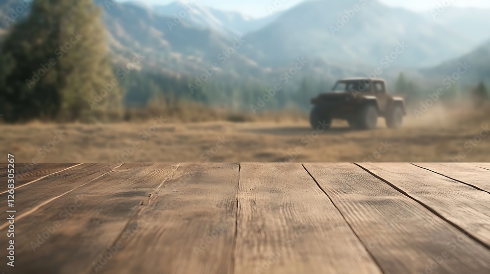 Poster a worn wooden table featuring a visible grain texture, ideal for interior design and rustic themes.