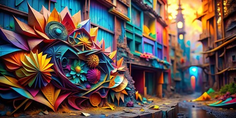 Fototapeta premium Urban Decay: Creative Paper Art Graffiti, Abstract Street Style Photography
