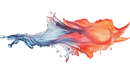Blue and red paint splashing together on transparent background