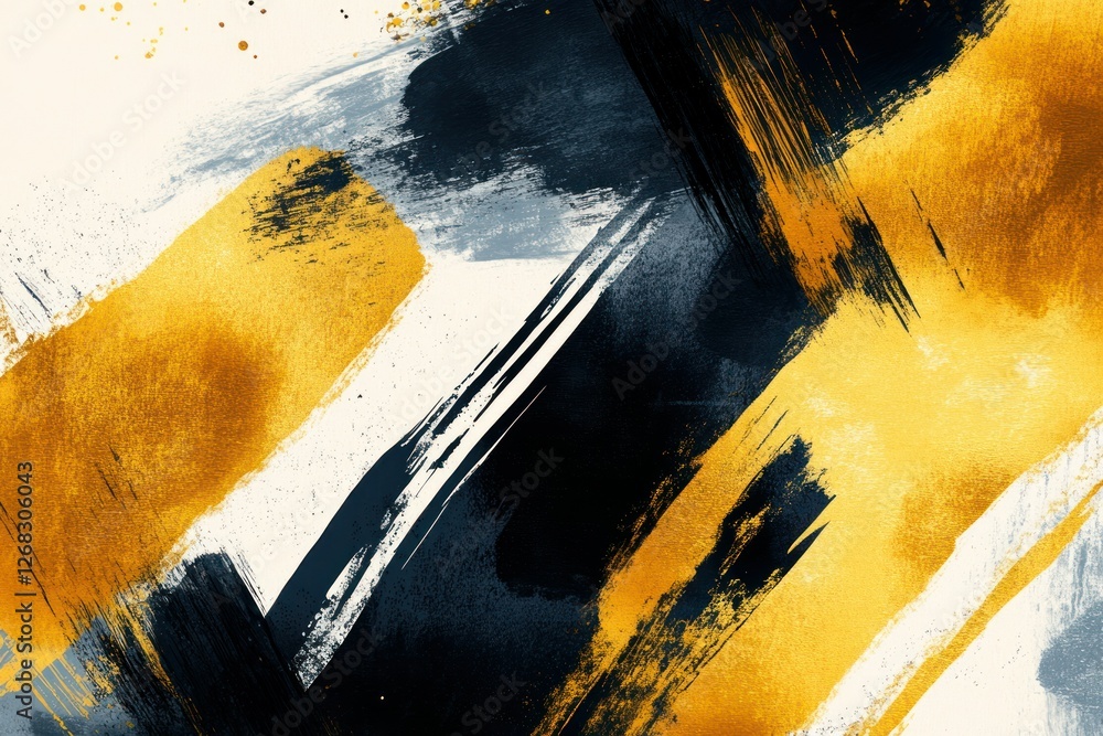 Poster an artistic ink texture with bold strokes of gold and black, creating an elegant pattern.