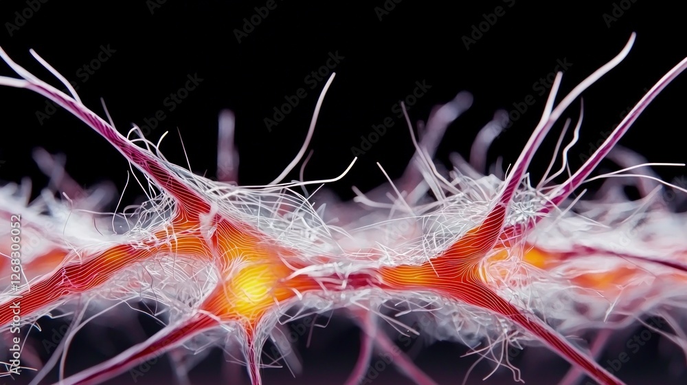 Aufkleber abstract neural network ai generated red orange lines science technology futuristic