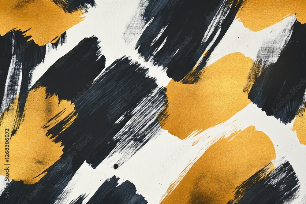 Poster an artistic ink texture with bold strokes of gold and black, creating an elegant pattern.