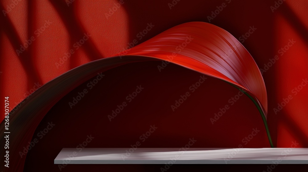 Poster red abstract background minimalist product display shelf elegant leaf design studio sho