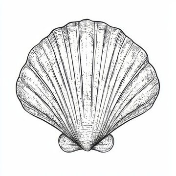 Detailed Line Drawing of a Scallop Shell
