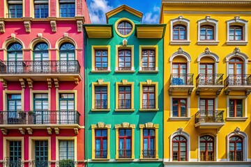 Obraz premium Vibrant Architectural Facades: A Study in Colorful Building Designs