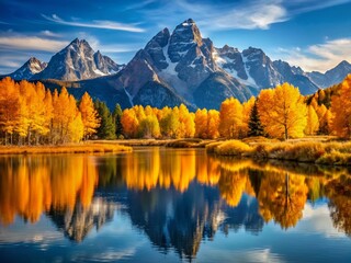 Obraz premium Vibrant Autumn Colors Reflecting in Teton Lake, Wyoming