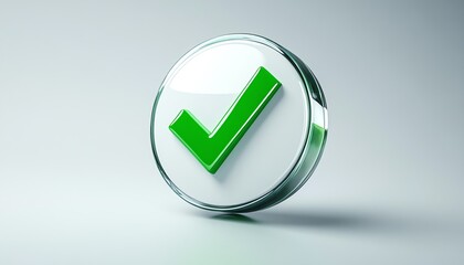 Circular emblem with a prominent green check mark, symbolizing approval, trust, and accomplishment, modern and highquality design