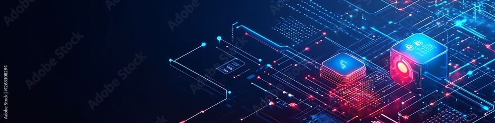 Poster abstract digital data network circuitry cubes