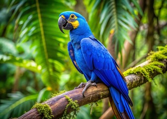 Vibrant Blue Parrot in Lush Tropical Habitat - Documentary Style Photograph