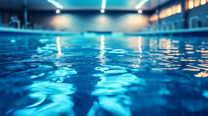 Obraz premium Tranquil Indoor Swimming Pool with Glowing Water Surface at Night
