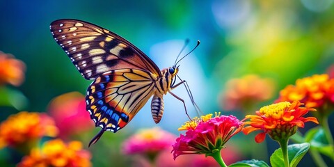 Obraz premium Vibrant Butterfly Taking Flight from Colorful Flower in Nature