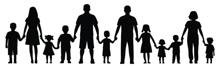 A family of people holding hands in a line