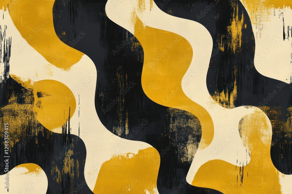 Poster artistic gold ink patterns with bold black strokes, creating a striking abstract effect.