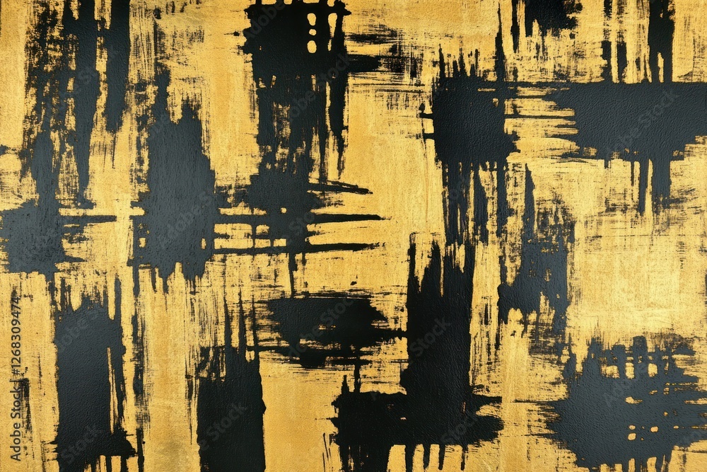 Poster artistic gold ink patterns with bold black strokes, creating a striking abstract effect.