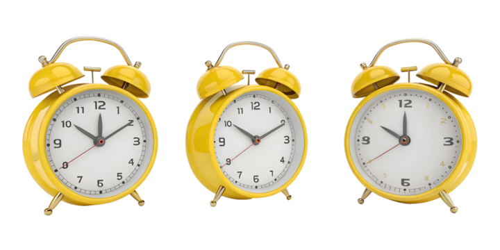 3D Yellow Alarm Clock Illustration with Bold Design, PNG Transparent