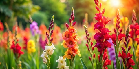Vibrant Gladiolus Blooms in a Summer Garden - Candid Photography