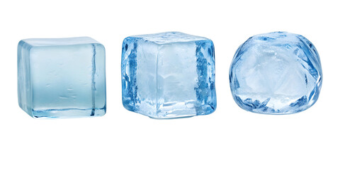 Fototapeta premium Collection of Blue Transparent Ice Blocks on White Surface, PNG Transparent