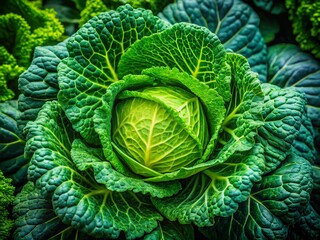 Obraz premium Vibrant Harvest: Fresh Cabbage & Leafy Greens, Healthy Food Photography