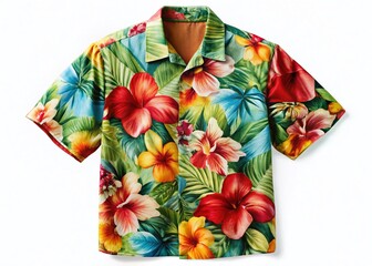 Vibrant Hawaiian Shirt with Tropical Flowers Isolated on Transparent Background - PNG Cutout