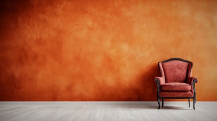 Elegant Armchair in Minimalist Room with Orange Wall