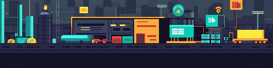 Smart Factory Industrial Complex Night Scene Illustration
