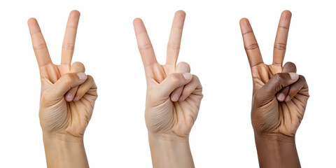Obraz premium Hand Gesture Showing Peace or Victory Sign for Iconic Representation, PNG Transparent