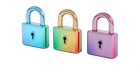3D Iridescent Lock Icon in Gradient Colors for Cutting-Edge Design, PNG Transparent