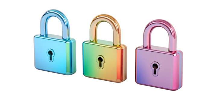 3D Iridescent Lock Icon in Gradient Colors for Cutting-Edge Design, PNG Transparent
