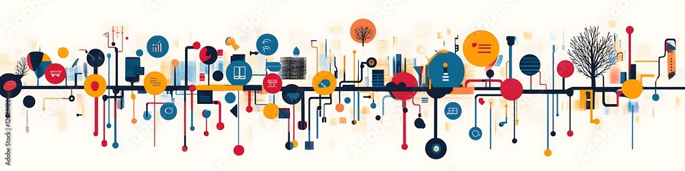 Poster abstract network illustrating interconnected global systems