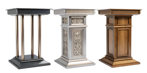 Metal Podium on White Background for Stylish Presentation and Displays, PNG Transparent