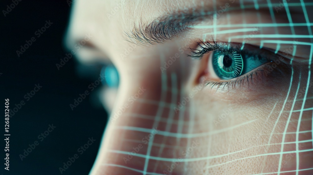 Poster futuristic face recognition biometric security scan